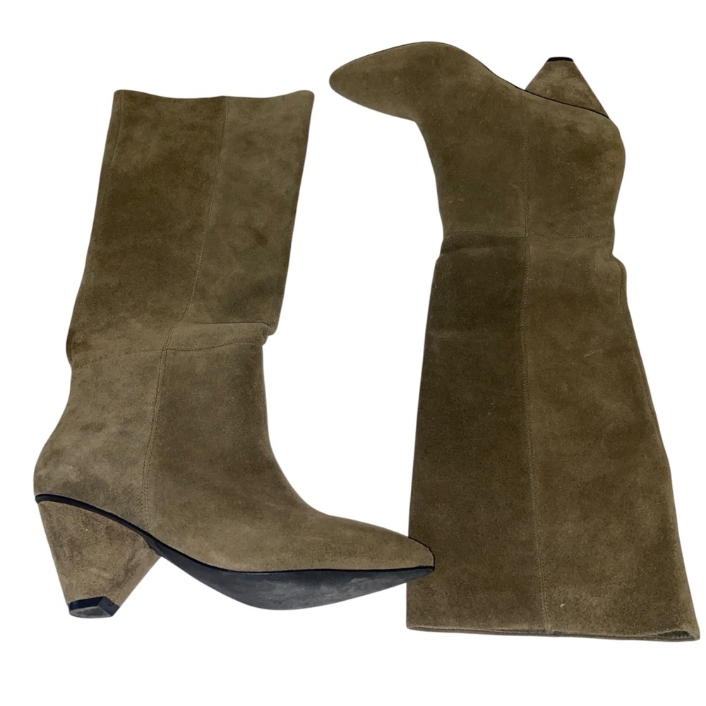 Jeffrey Campbell Boots Womens Size 9.5 Olive Green Suede Heels Slouchy Senita